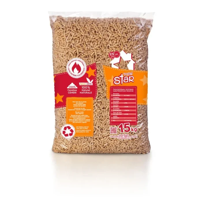 PELLET STAR pellets de madera 100% Abeto – EnPlus A1 Bolsa 15kg - Imagen 2
