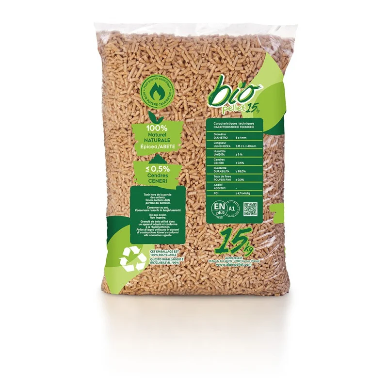 Pellets de madera 100% resinosa – BIO PELLET EnPlus A1 – BOLSA 10kg – Ecoservicios y Biomateriales S.L.